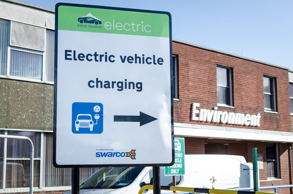 Image of EV sign at Dundee EV charging site